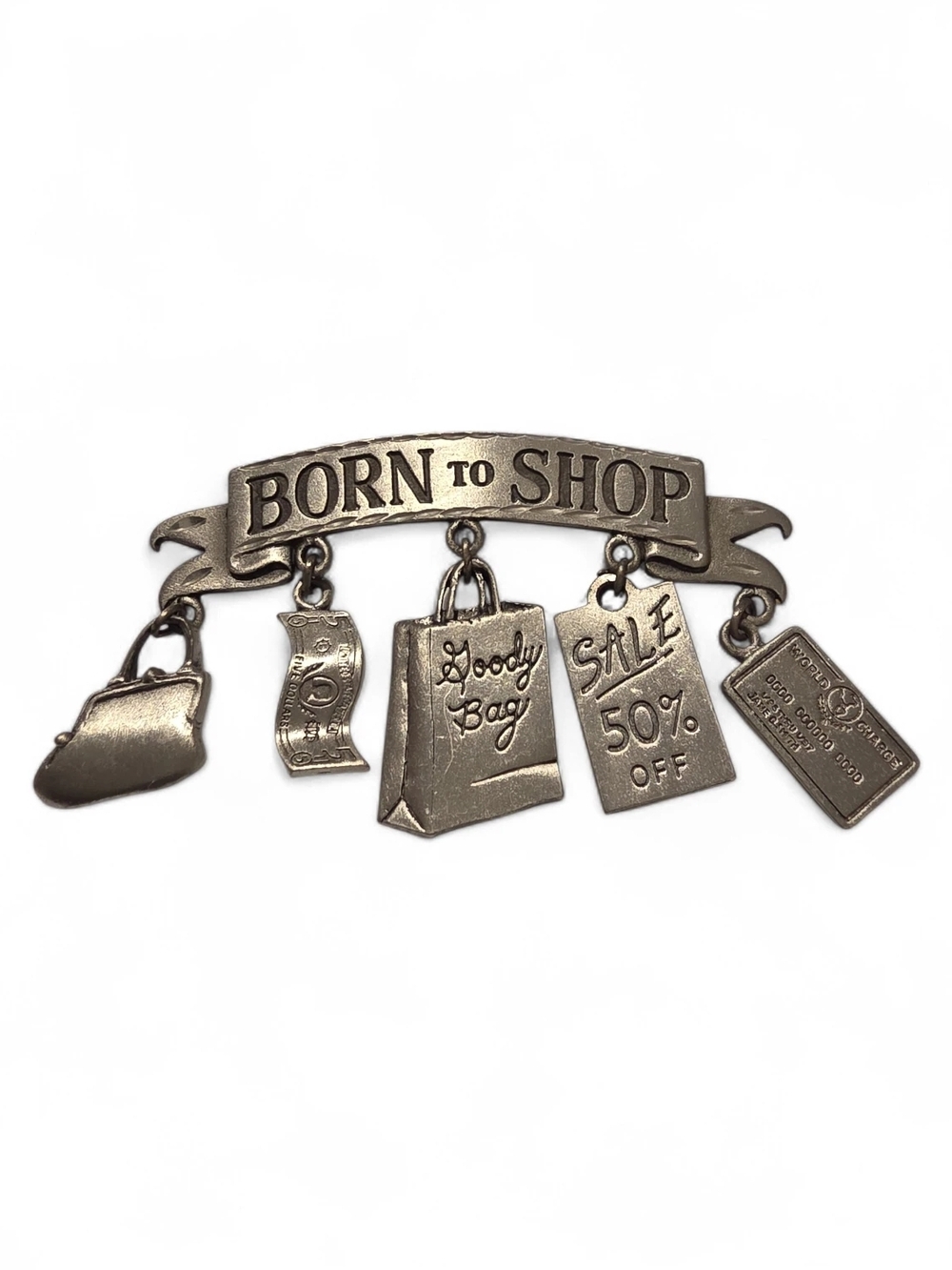 Stanley Silver 'Born to Shop' Dangle Charm Brooch